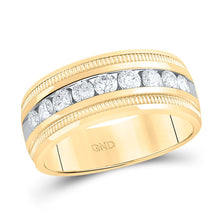 Load image into Gallery viewer, The Radiant Elegance 14kt Yellow Gold Men&#39;s Round Diamond Wedding Single Row Band Ring - Top View