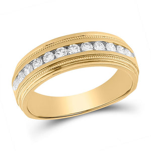 Wedding Collection | 14kt Yellow Gold Mens Round Diamond Wedding Single Row Band Ring 1/2 Cttw | Splendid Jewellery GND