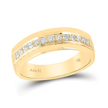 Load image into Gallery viewer, Timeless Brilliance 14kt Yellow Gold Mens Round Diamond Wedding Single Row Band Ring - Top View