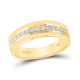 Timeless Brilliance 14kt Yellow Gold Mens Round Diamond Wedding Single Row Band Ring - Top View