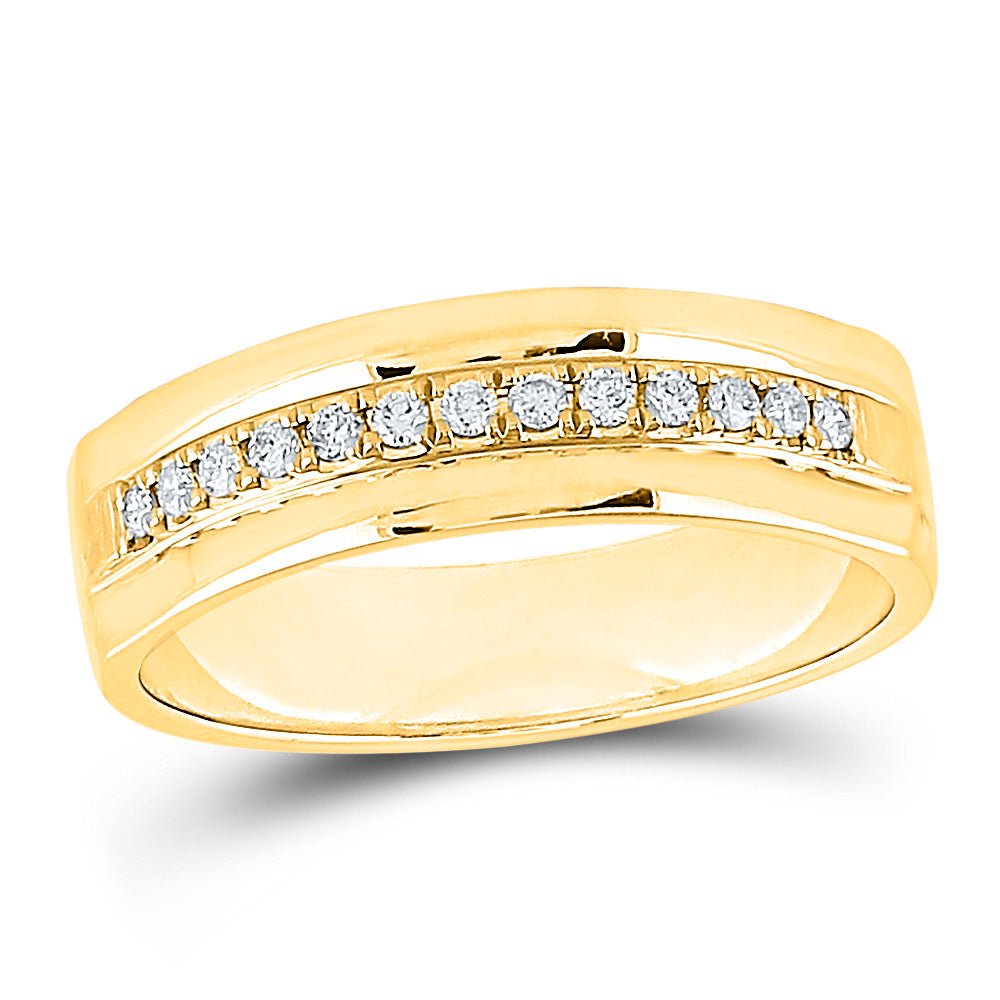 Wedding Collection | 14kt Yellow Gold Mens Round Diamond Wedding Single Row Band Ring 1/5 Cttw | Splendid Jewellery GND