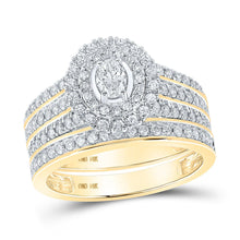 Load image into Gallery viewer, 14kt Golden Radiance Oval Diamond Bridal Wedding Ring Band Set - Top View
