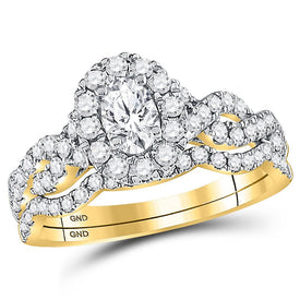 14kt Yellow Gold Eternal Love Bridal Wedding Ring Band Set - Top View