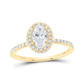 Radiant Love: 14kt Yellow Gold Oval Diamond Halo Bridal Wedding Engagement Ring 1 Cttw - Top View