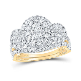 14kt Yellow Gold Enchanted Halo Bridal Wedding Ring Band Set - Top View