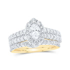 14kt Yellow Gold Oval Diamond Halo Bridal Wedding Ring Band Set - Eternal Splendor - Top View