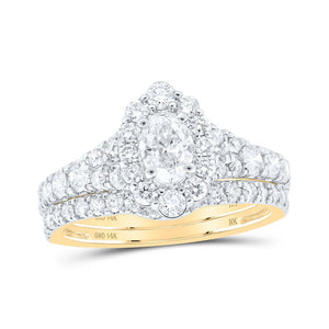 Wedding Collection | 14kt Yellow Gold Oval Diamond Halo Bridal Wedding Ring Band Set 1-1/2 Cttw | Splendid Jewellery GND