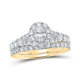 14kt Golden Halo Brilliance Bridal Wedding Ring Set - Top View
