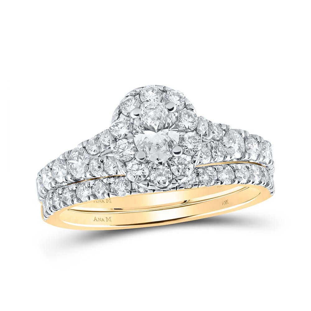 Wedding Collection | 14kt Yellow Gold Oval Diamond Halo Bridal Wedding Ring Band Set 1-1/2 Cttw | Splendid Jewellery GND