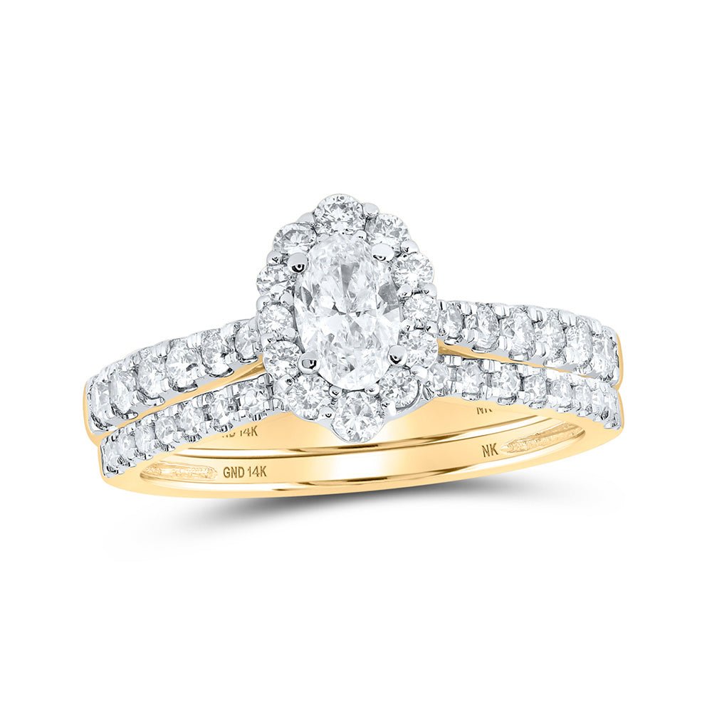 Wedding Collection | 14kt Yellow Gold Oval Diamond Halo Bridal Wedding Ring Band Set 1 Cttw | Splendid Jewellery GND