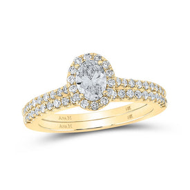 Captivating Brilliance 14kt Yellow Gold Oval Diamond Halo Bridal Wedding Ring Band Set 1 Cttw - Top View
