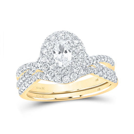 Radiant Love: 14kt Yellow Gold Oval Diamond Halo Bridal Wedding Ring Band Set 1 Cttw - Top View