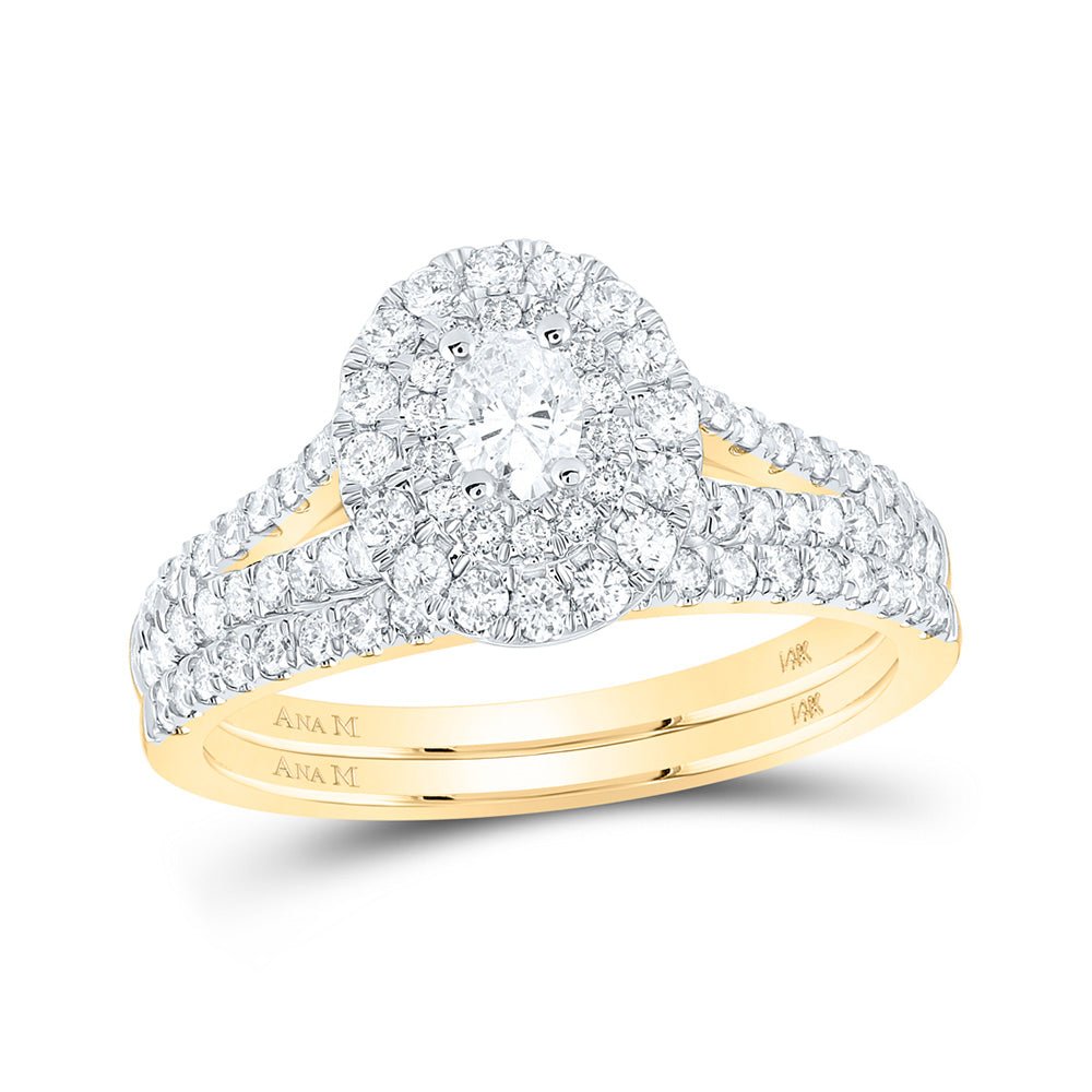 Wedding Collection | 14kt Yellow Gold Oval Diamond Halo Bridal Wedding Ring Band Set 1 Cttw | Splendid Jewellery GND