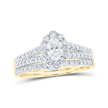 Load image into Gallery viewer, Regal Radiance 14kt Yellow Gold Oval Diamond Halo Bridal Wedding Ring Band Set - Top View