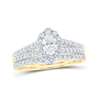 Regal Radiance 14kt Yellow Gold Oval Diamond Halo Bridal Wedding Ring Band Set - Top View