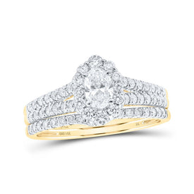 Regal Radiance 14kt Yellow Gold Oval Diamond Halo Bridal Wedding Ring Band Set - Top View