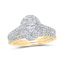 Load image into Gallery viewer, 14kt Yellow Gold Oval Diamond Halo Bridal Wedding Ring Band Set - Eternal Elegance - Top View