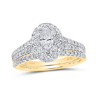 14kt Yellow Gold Oval Diamond Halo Bridal Wedding Ring Band Set - Eternal Elegance - Top View