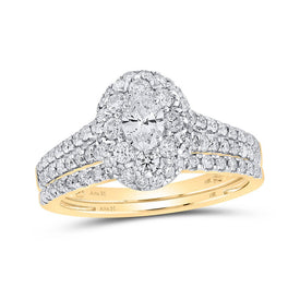 14kt Yellow Gold Oval Diamond Halo Bridal Wedding Ring Band Set - Eternal Elegance - Top View