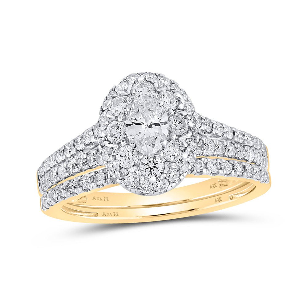 Wedding Collection | 14kt Yellow Gold Oval Diamond Halo Bridal Wedding Ring Band Set 1 Cttw | Splendid Jewellery GND