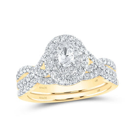 14kt Golden Halo Brilliance Bridal Ring Set - A Captivating Symbol of Eternal Love - Top View