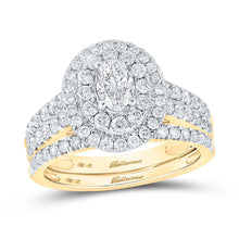 Load image into Gallery viewer, Radiant Elegance: 14kt Yellow Gold Oval Diamond Halo Bridal Wedding Ring Band Set - Top View