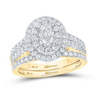 Radiant Elegance: 14kt Yellow Gold Oval Diamond Halo Bridal Wedding Ring Band Set - Top View