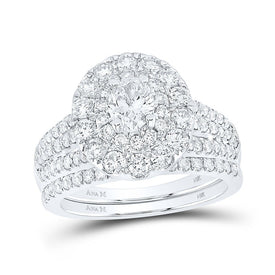 14kt Yellow Gold Eternal Brilliance Diamond Halo Bridal Wedding Ring Band Set - Top View