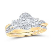 Load image into Gallery viewer, Radiant Love: 14kt Yellow Gold Oval Diamond Halo Bridal Wedding Ring Band Set - Top View