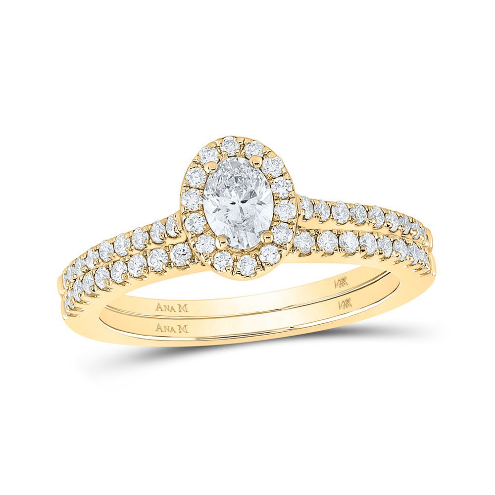 Wedding Collection | 14kt Yellow Gold Oval Diamond Halo Bridal Wedding Ring Band Set 7/8 Cttw | Splendid Jewellery GND