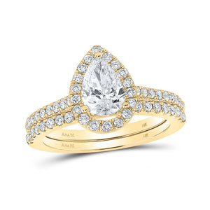 Wedding Collection | 14kt Yellow Gold Pear Diamond Bridal Wedding Ring Band Set 1-1/2 Cttw | Splendid Jewellery GND