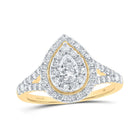 Radiant Love: 14kt Yellow Gold Pear Diamond Halo Bridal Wedding Engagement Ring 1 Cttw - Top View