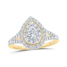 Radiant Love: 14kt Yellow Gold Pear Diamond Halo Bridal Wedding Engagement Ring 1 Cttw - Top View