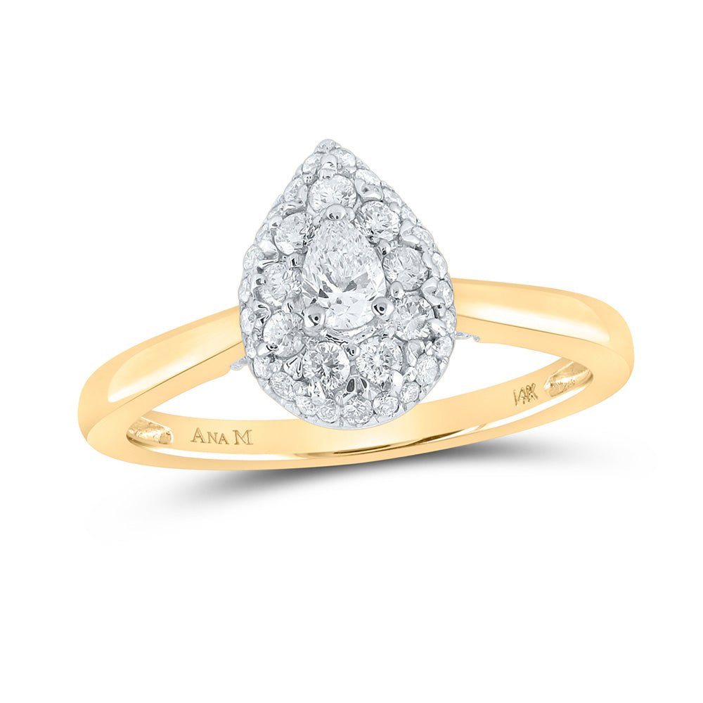 Wedding Collection | 14kt Yellow Gold Pear Diamond Halo Bridal Wedding Engagement Ring 1/2 Cttw | Splendid Jewellery GND