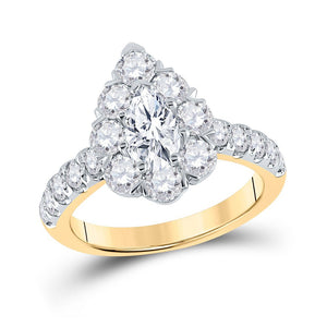 Wedding Collection | 14kt Yellow Gold Pear Diamond Halo Bridal Wedding Engagement Ring 2-3/8 Cttw | Splendid Jewellery GND