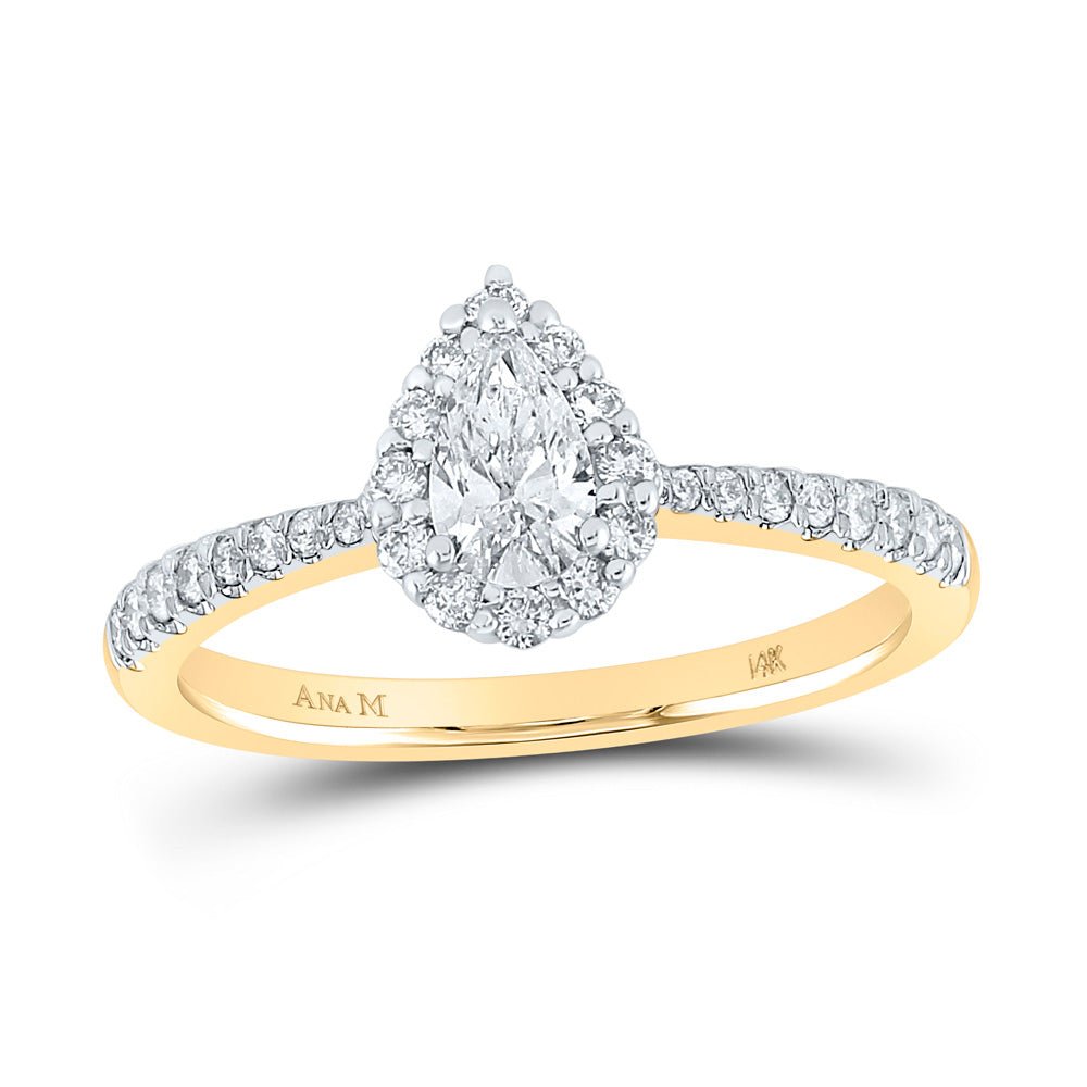 Wedding Collection | 14kt Yellow Gold Pear Diamond Halo Bridal Wedding Engagement Ring 5/8 Cttw | Splendid Jewellery GND