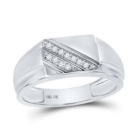 White Gold Diagonal Row Diamond Fashion Ring for Men - 1/12 Cttw  Top View from Splendid Jewellery