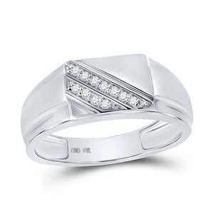 White Gold Diagonal Row Diamond Fashion Ring for Men - 1/12 Cttw - Splendid Jewellery