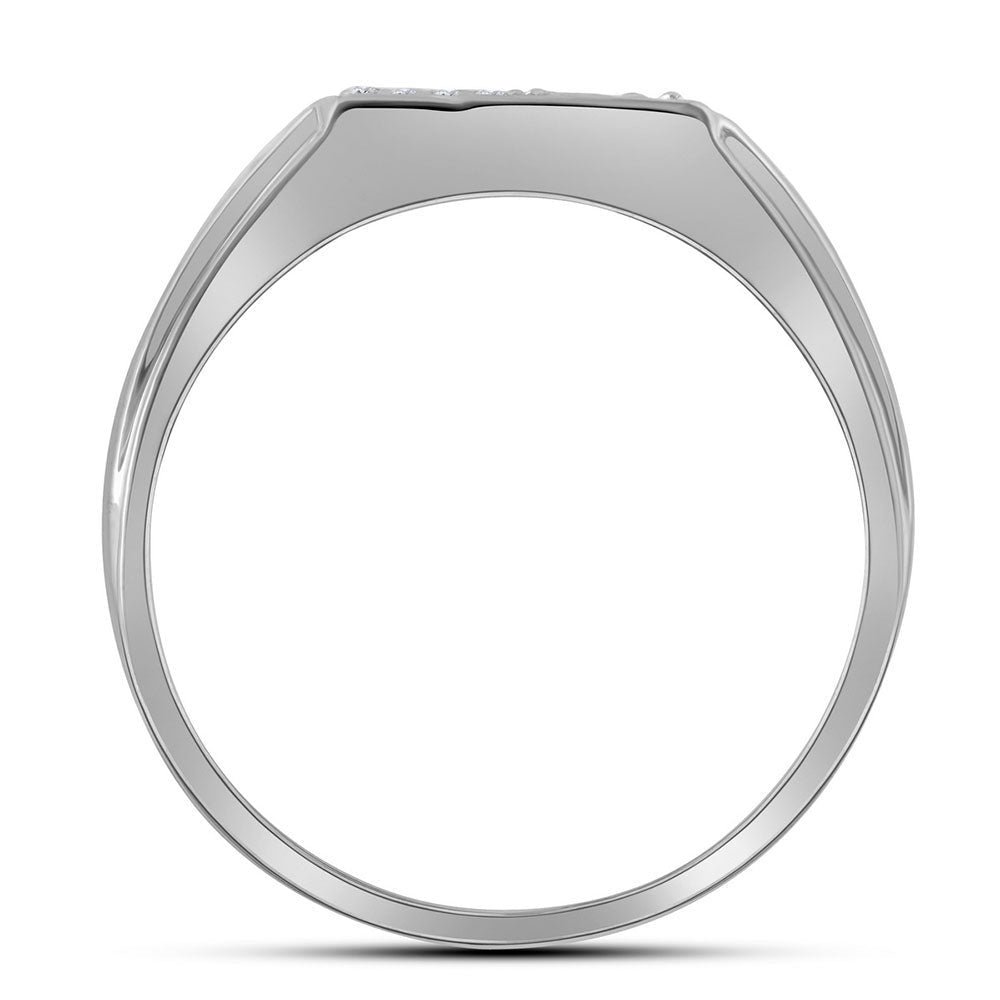 White Gold Diagonal Row Diamond Fashion Ring for Men - 1/12 Cttw - Splendid Jewellery
