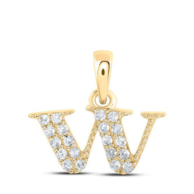 Wondrous W Initial Diamond Pendant - 10kt Yellow Gold Women's Necklace - Splendid Jewellery