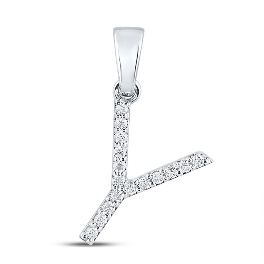 Y Initial & Diamond Pendant | 10kt White Gold Womens Round Diamond Initial Pendant 1/8 Cttw | Splendid Jewellery - Splendid Jewellery