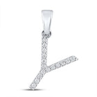 Y Initial & Diamond Pendant | 10kt White Gold Womens Round Diamond Initial Pendant 1/8 Cttw | Splendid Jewellery - Splendid Jewellery