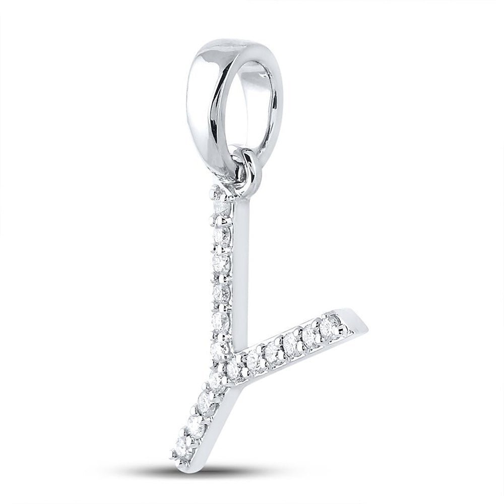 Y Initial & Diamond Pendant | 10kt White Gold Womens Round Diamond Initial Pendant 1/8 Cttw | Splendid Jewellery - Splendid Jewellery