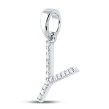 Load image into Gallery viewer, Y Initial &amp; Diamond Pendant | 10kt White Gold Womens Round Diamond Initial Pendant 1/8 Cttw | Splendid Jewellery - Splendid Jewellery