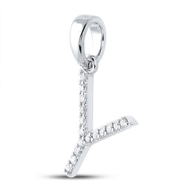 Y Initial & Diamond Pendant | 10kt White Gold Womens Round Diamond Initial Pendant 1/8 Cttw | Splendid Jewellery - Splendid Jewellery