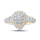 Yellow Gold Teardrop Diamond Cluster Ring - A Mesmerizing Masterpiece in 10kt Gold - Front View