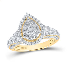 Load image into Gallery viewer, Yellow Gold Teardrop Diamond Cluster Ring - A Mesmerizing Masterpiece in 10kt Gold - Top View