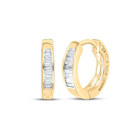 Yellow Radiance: Sterling Silver Baguette Diamond Huggie Earrings  Top View from Splendid Jewellery