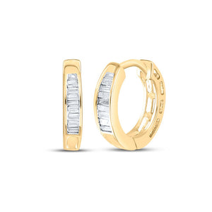 Yellow Radiance: Sterling Silver Baguette Diamond Huggie Earrings - Splendid Jewellery