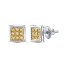 Yellow Sparkle: 10kt White Gold Round Diamond Square Earrings - Splendid Jewellery